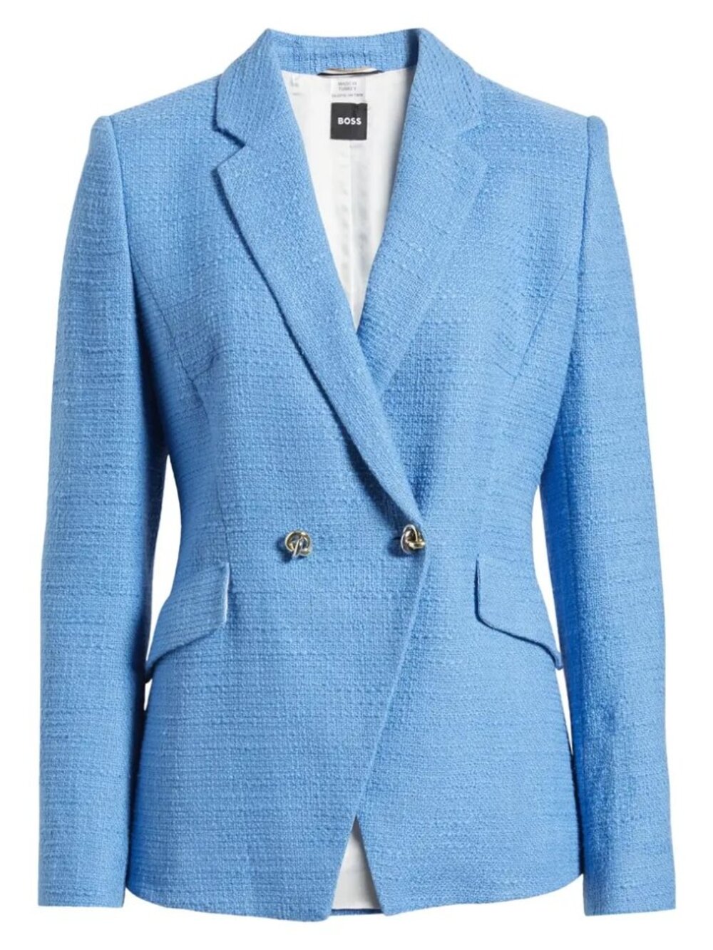 BOSS Jatawa2 Blue Textured Double Breasted Blazer Gold Buttons Sz 2 NWOT